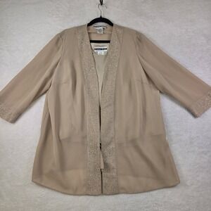 Dana Kay Womens Tan Beige Glitter Circle Open Front Evening Jacket Plus 18W